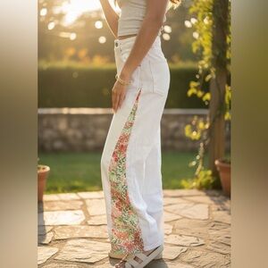 Upcycled Quilted Accent White Jeans